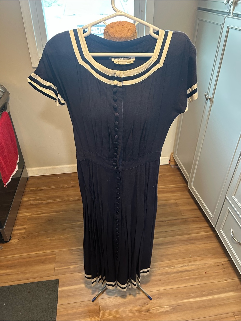 Marie St.Claire Navy Blue Vintage Button Front Dress with Contrast Trim Sailor